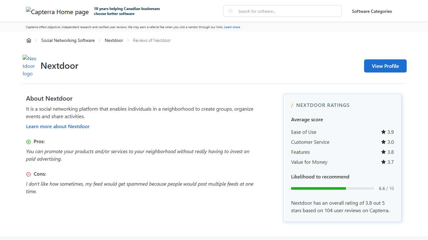 Nextdoor Reviews from Verified Users - Capterra Canada 2026