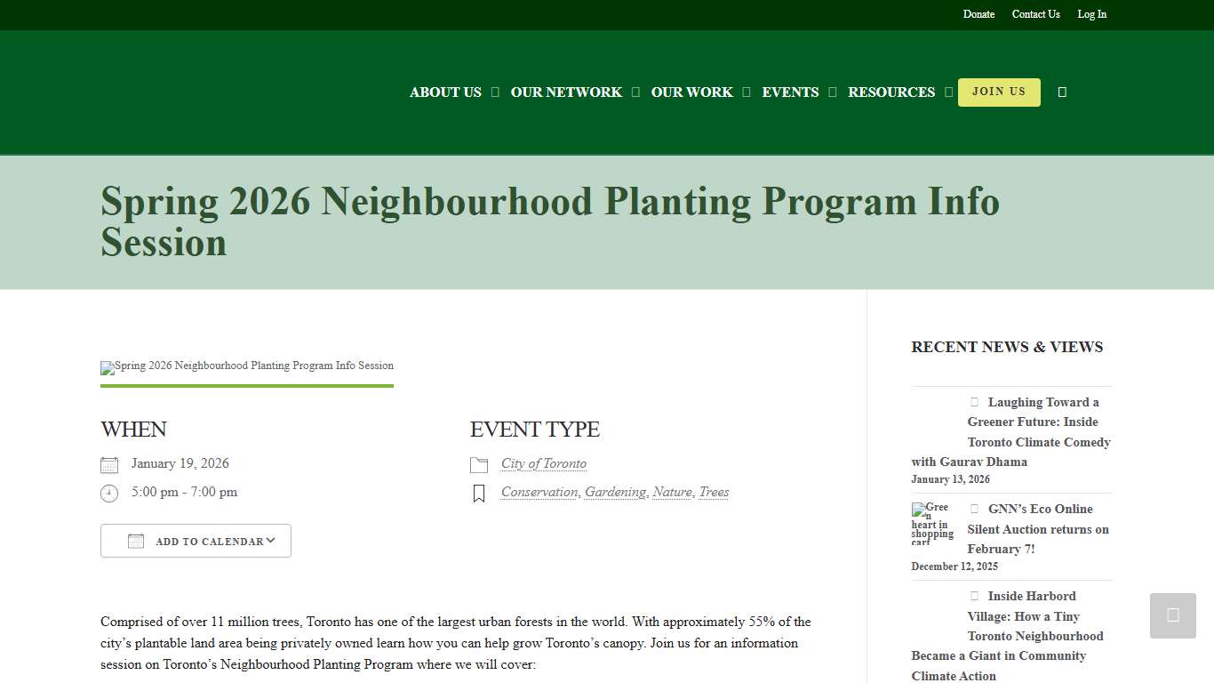 Spring 2026 Neighbourhood Planting Program Info Session - Green Neighbours Network of Toronto