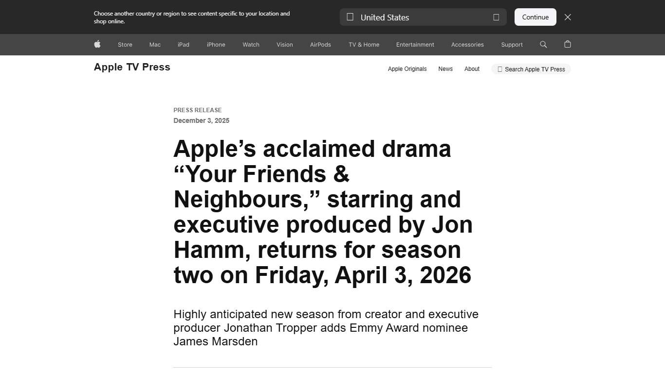 Apple’s acclaimed drama “Your Friends & Neighbours” returns for season two on April 3 - Apple TV Press (CA)